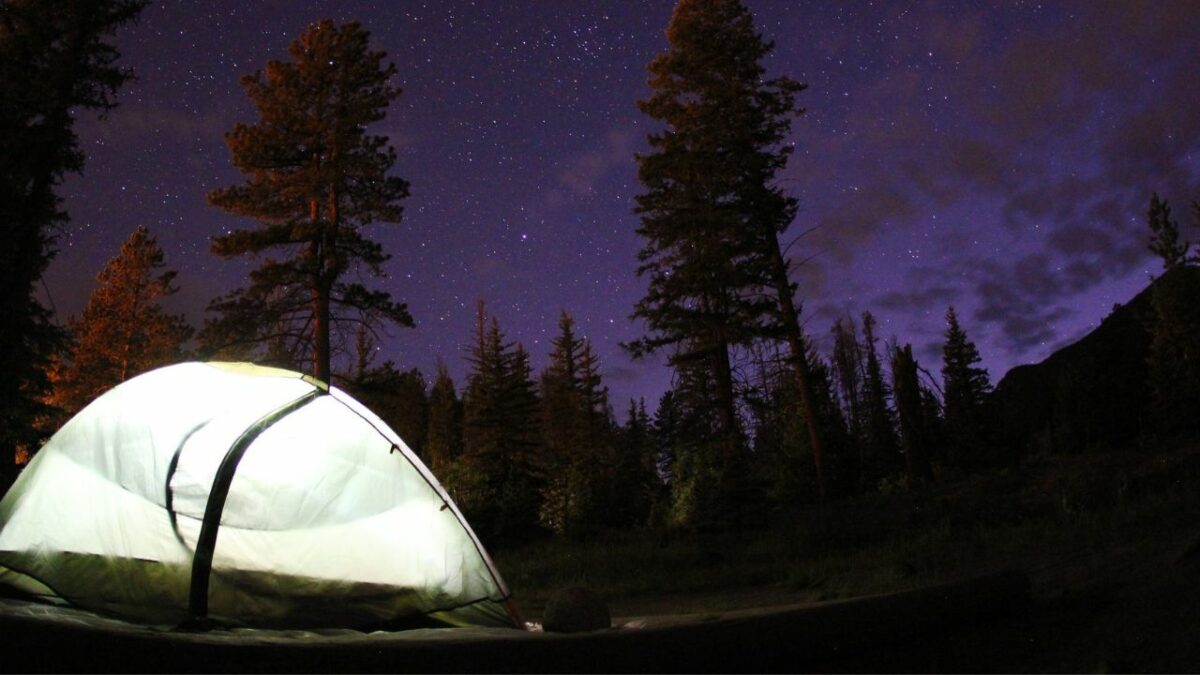 Tent under the stars at Aspenglen Campground.