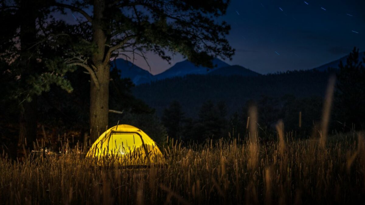 A tent at night in the Rocky Mountains near Denver