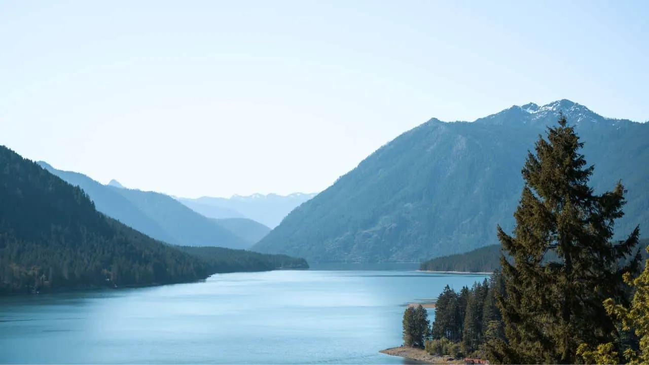 Lake and mountain next to a free camping area in a US National Forest