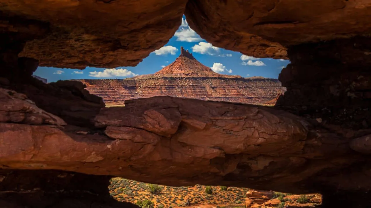 A gap in a rock formation in Indian Creek Utah