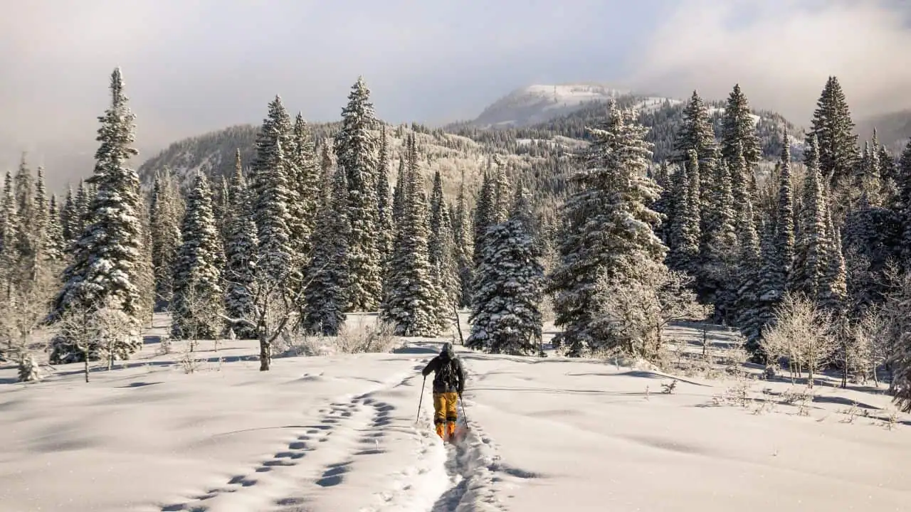 Hiker hiking in Steamboat Springs in the winter