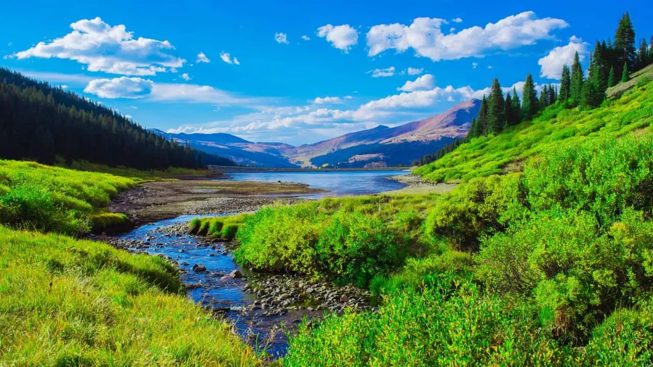 Beautiful Mountain Lake Landscape With Green Valley near Breckenridge