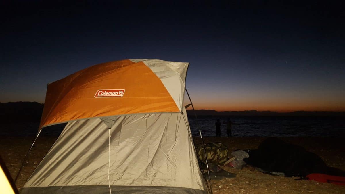 Coleman tent at night
