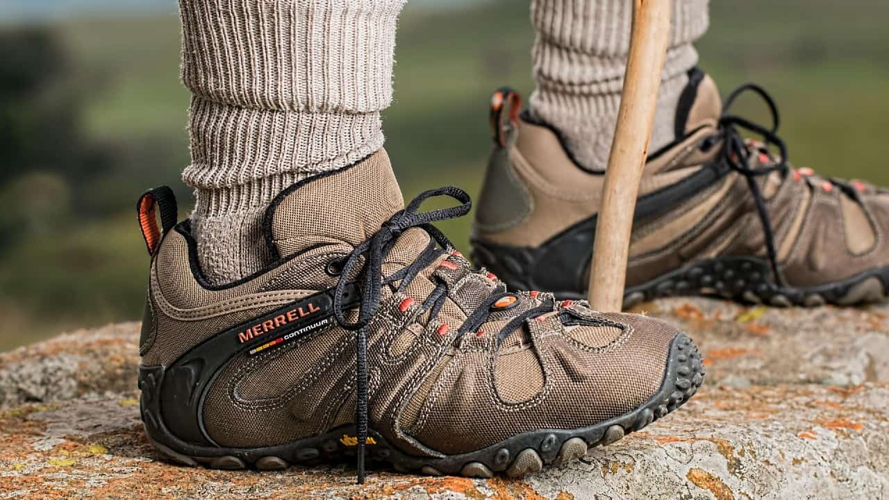 Man wearing Merrell hiking shoes