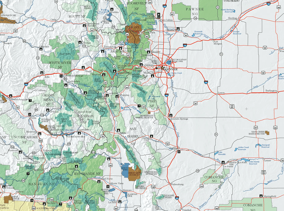Map of US Forest Service land in Colorado