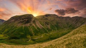 Sunset over the mountains in the Lake District